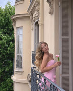 Sexy A Line Sweetheart Sleeveless Party Dress Pink Slit Flowers Prom Dress