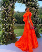 Sexy A Line V Neckline Organge Prom Dress Long Party Dress