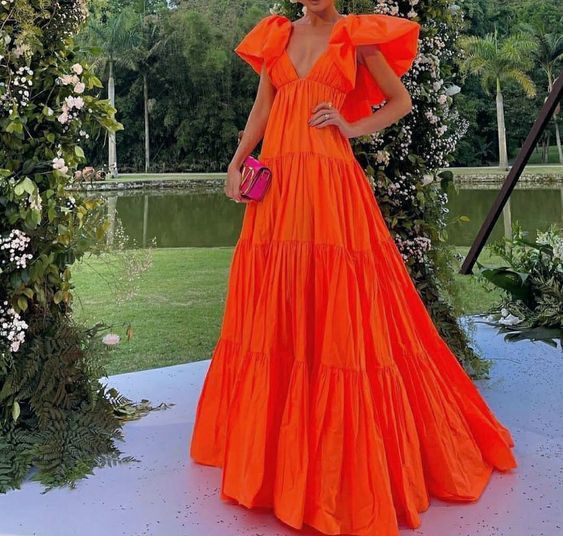 Sexy A Line V Neckline Organge Prom Dress Long Party Dress