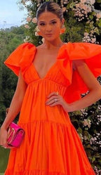 Sexy A Line V Neckline Organge Prom Dress Long Party Dress