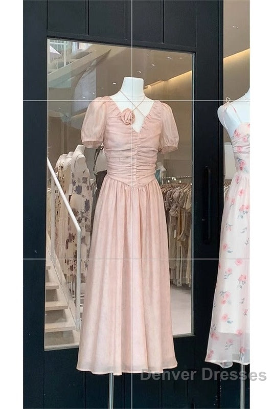 Sexy A Line V Neckline Pink Chiffon Beach Dress WomenS Vacation Dress