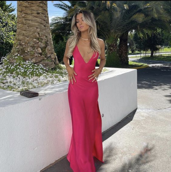 Sexy A Line V Neckline Sleeveless Party Dress Hot Pink Prom Dress Secondary image