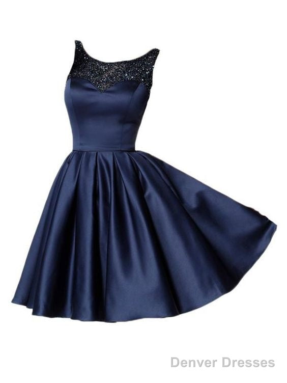 Sexy Backless Beaded Navy Short Cheap Homecoming Dresses Main image
