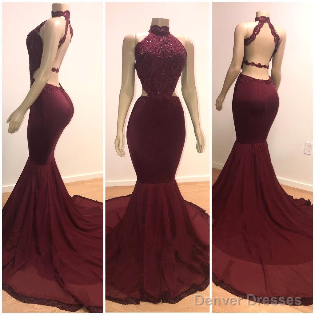 Sexy Backless Halter Mermaid Prom Dress Burgundy Long Chiffon Backless Secondary image