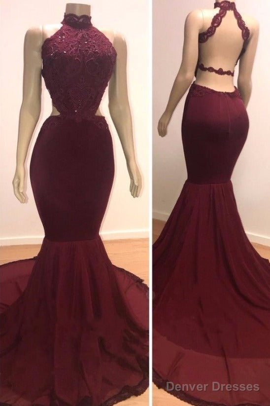 Sexy Backless Halter Mermaid Prom Dress Burgundy Long Chiffon Backless Main image