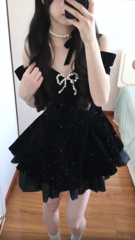 Sexy Ball Gown Off The Shoulder Black Velvet Short Formal 8Th Grade Homecoming Dresses Summer Middle School Hoco Dress 6Th Grade Graduation Outfits