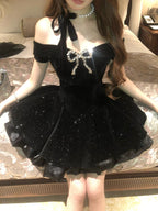 Sexy Ball Gown Off The Shoulder Black Velvet Short Formal 8Th Grade Homecoming Dresses Summer Middle School Hoco Dress 6Th Grade Graduation Outfits