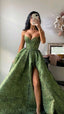 Sexy Ball Gown Prom Gown With Straps Green Lace Prom Dress For Teens