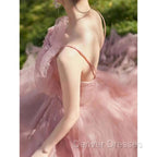 Sexy Ball Gown Spaghetti Straps Pink Tulle Evening Dress Prom Dress