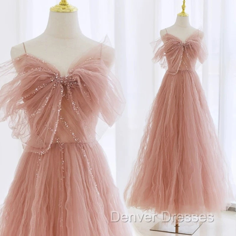 Sexy Ball Gown Spaghetti Straps Pink Tulle Evening Dress Prom Dress