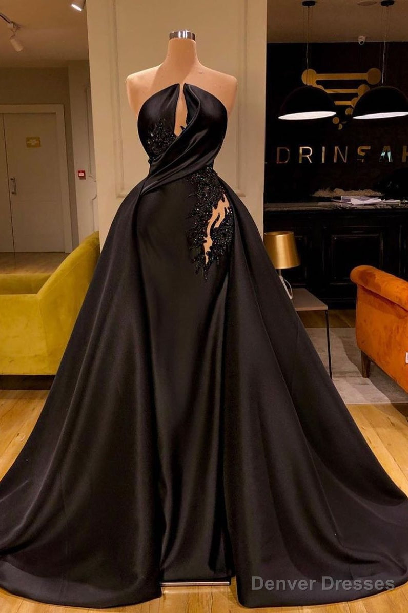Sexy Ball Gown Strapless Black Prom Dress Long Beaded Main image