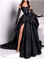 Sexy Ball Gown Strapless Burgundy Long Slit Party Dress Prom Dress