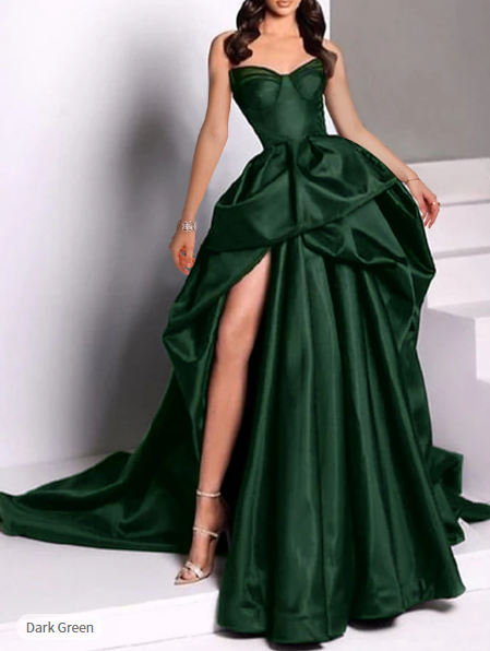 Sexy Ball Gown Strapless Burgundy Long Slit Party Dress Prom Dress