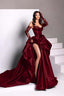 Sexy Ball Gown Strapless Burgundy Long Slit Party Dress Prom Dress