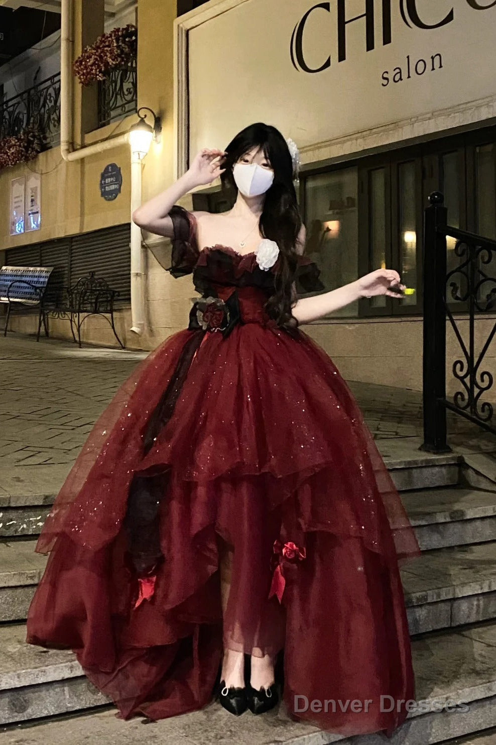 Sexy Ball Gown Strapless Burgundy Tulle Birthday Dresses Night Party Dress Main image