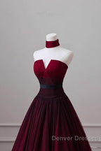 Sexy Ball Gown Strapless Long Burgundy Prom Dress Evening Dress