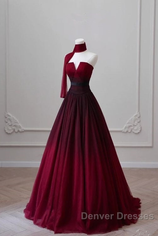 Sexy Ball Gown Strapless Long Burgundy Prom Dress Evening Dress