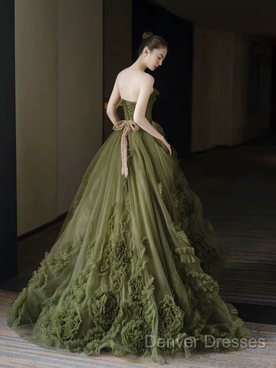 Sexy Ball Gown Strapless Neckline Green Ruffles Evening Dress Prom Dress Secondary image