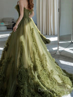 Sexy Ball Gown Strapless Neckline Green Ruffles Evening Dress Prom Dress