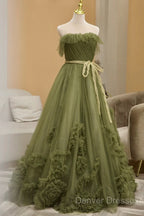 Sexy Ball Gown Strapless Neckline Green Ruffles Evening Dress Prom Dress
