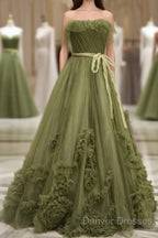 Sexy Ball Gown Strapless Neckline Green Ruffles Evening Dress Prom Dress