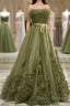 Sexy Ball Gown Strapless Neckline Green Ruffles Evening Dress Prom Dress