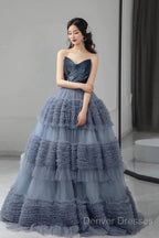 Sexy Ball Gown Sweetheart Neckline Gray Tulle Evening Dress Prom Dress
