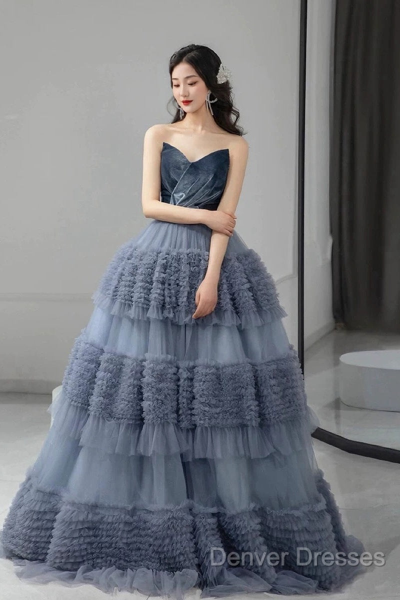 Sexy Ball Gown Sweetheart Neckline Gray Tulle Evening Dress Prom Dress