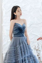 Sexy Ball Gown Sweetheart Neckline Gray Tulle Evening Dress Prom Dress