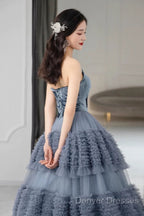 Sexy Ball Gown Sweetheart Neckline Gray Tulle Evening Dress Prom Dress