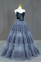 Sexy Ball Gown Sweetheart Neckline Gray Tulle Evening Dress Prom Dress