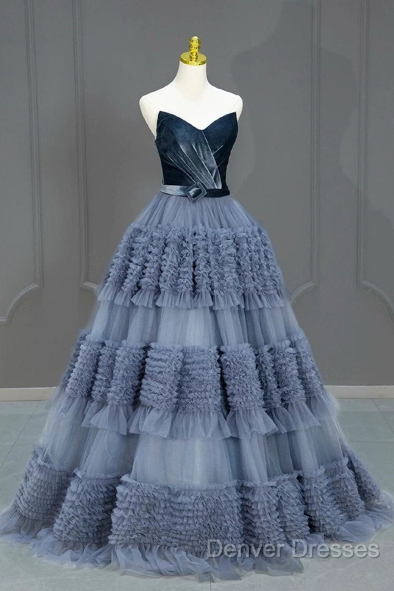 Sexy Ball Gown Sweetheart Neckline Gray Tulle Evening Dress Prom Dress