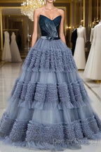 Sexy Ball Gown Sweetheart Neckline Gray Tulle Evening Dress Prom Dress