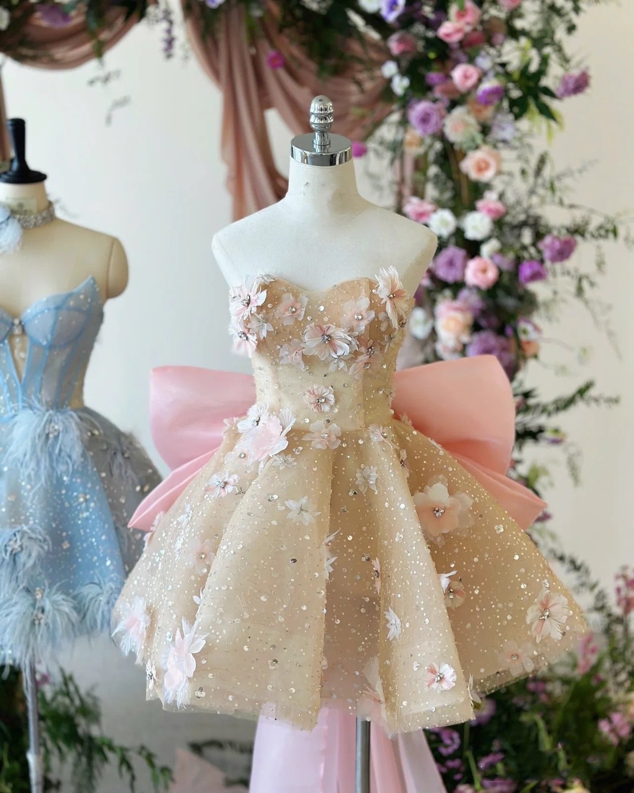 Sexy Ball Gown Sweetheart Pink Floral Lace Prom Dress Party Dress Secondary image