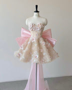 Sexy Ball Gown Sweetheart Pink Floral Lace Prom Dress Party Dress
