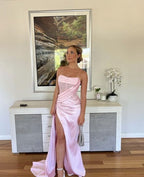 Sexy Birthday Dress Pink Strapless Prom Dress Slit Birthday Outfits