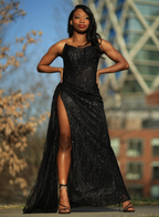Sexy Black Lace Sequin Slit Long Prom Dress Mermaid Evening Dress