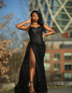 Sexy Black Lace Sequin Slit Long Prom Dress Mermaid Evening Dress