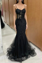 Sexy Black Mermaid Lace Long Prom Dress Evening Dress