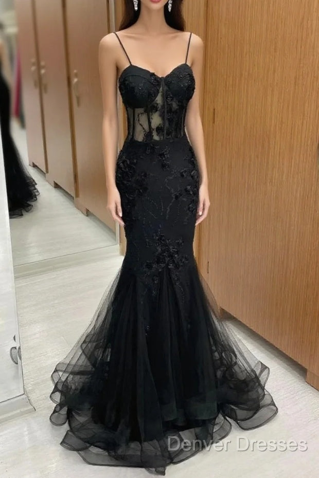 Sexy Black Mermaid Lace Long Prom Dress Evening Dress
