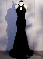 Sexy Black Mermaid Long Halter Evening Dress, Black Prom Dress