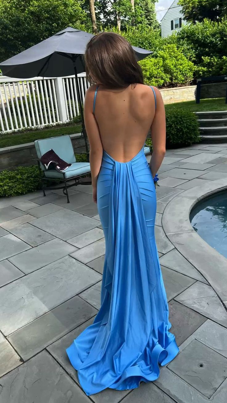 Sexy Blue Mermaid Prom Dress,Open Back Long Evening Party Dress