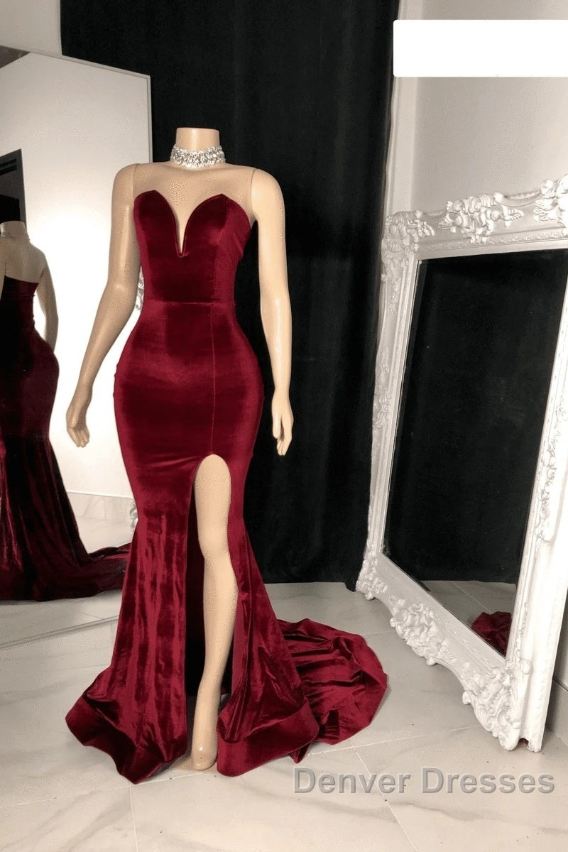 Sexy Burgundy Velvet Wedding Guest Dress V Neck Mermaid Prom Dress Secondary image