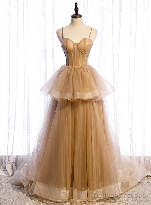 Sexy Champagne Tulle Spaghetti Straps Prom Dress Main image