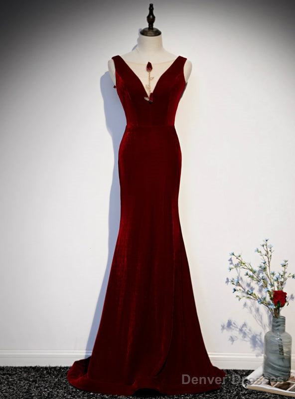 Sexy Dark Burgundy Mermaid Velvet Prom Dress Main image