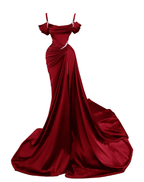 Sexy Dark Green Satin Mermaid Prom Dress 2026 Spaghetti Straps Pleats Seep Train Formal Evening Occasion Pageant Gowns