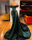 Sexy Dark Green Satin Mermaid Prom Dress 2026 Spaghetti Straps Pleats Seep Train Formal Evening Occasion Pageant Gowns