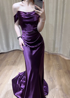 Sexy Deep Purple Mermaid Off-The-Shoulder Satin Long Prom Dress Evening Dress