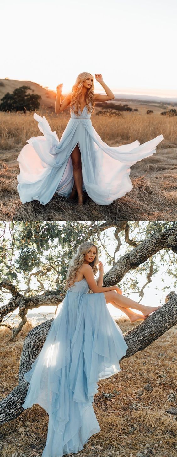 Sexy Deep V Neck Chiffon Evening Party Dress, Long Prom Dress Secondary image