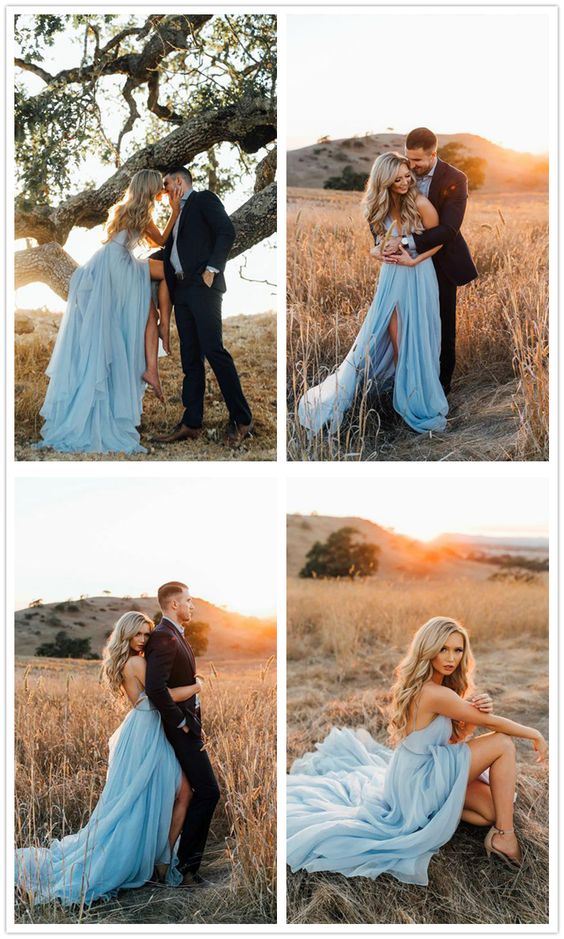 Sexy Deep V Neck Chiffon Evening Party Dress, Long Prom Dress